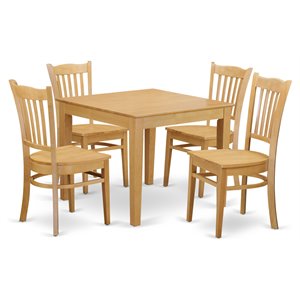 East West Furniture Oxford 5-piece Wood Dining Table and Chair Set in Oak
