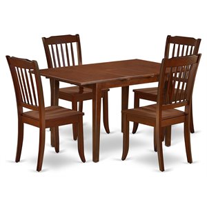 East West Furniture Norfolk 5-piece Dining Set with Slatted Chairs in Mahogany