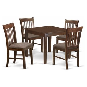 East West Furniture Oxford 5-piece Wood Dining Set with Fabric Seat in Mahogany