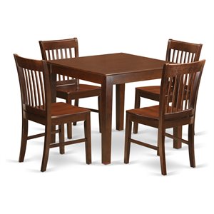 East West Furniture Oxford 5Pcs Wood Chair and Dining Table in Mahogany