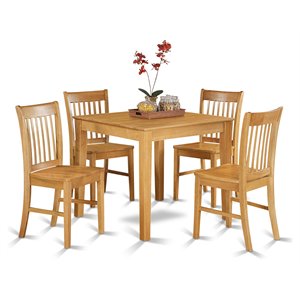 East West Furniture Oxford 5-piece Wood Table and Dining Chair Set in Oak