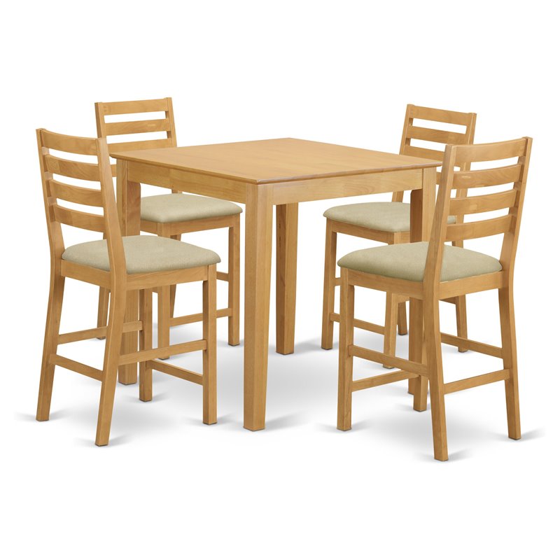 East West Furniture Pub 5-piece Wood Counter Height Dining Set in Oak