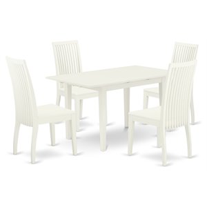 East West Furniture Norfolk 5-piece Wood Table and Dining Chair Set in White