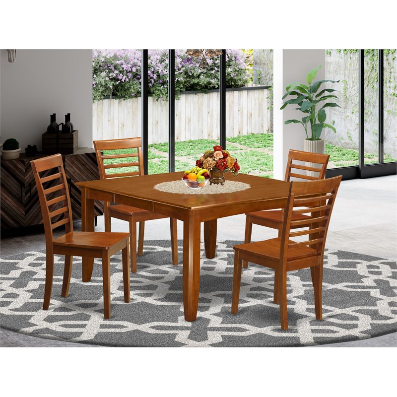 East West Furniture Parfait 5-piece Wood Dining Table Set in Saddle Brown