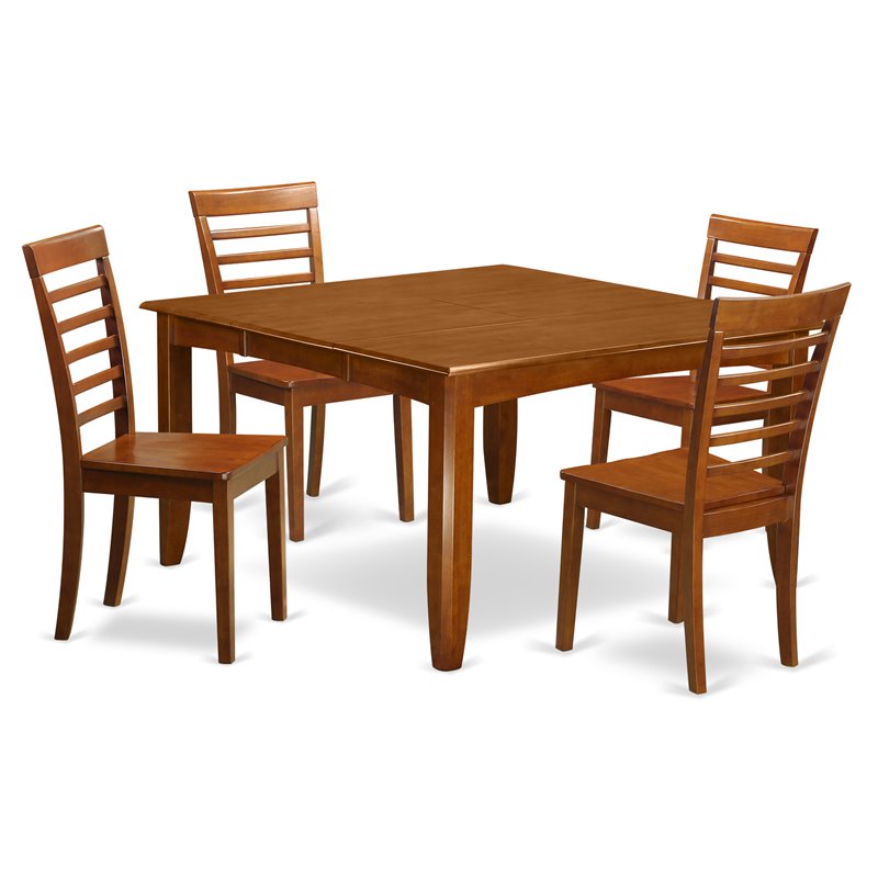 East West Furniture Parfait 5-piece Wood Dining Table Set in Saddle Brown