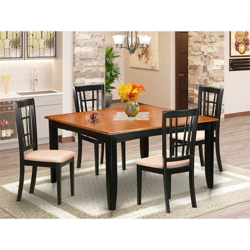 East West Furniture Parfait 5-piece Wood Dining Set with Fabric Seat in Black