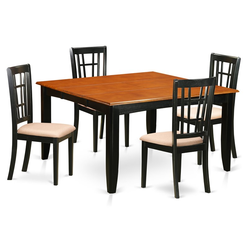 East West Furniture Parfait 5-piece Wood Dining Set with Fabric Seat in Black
