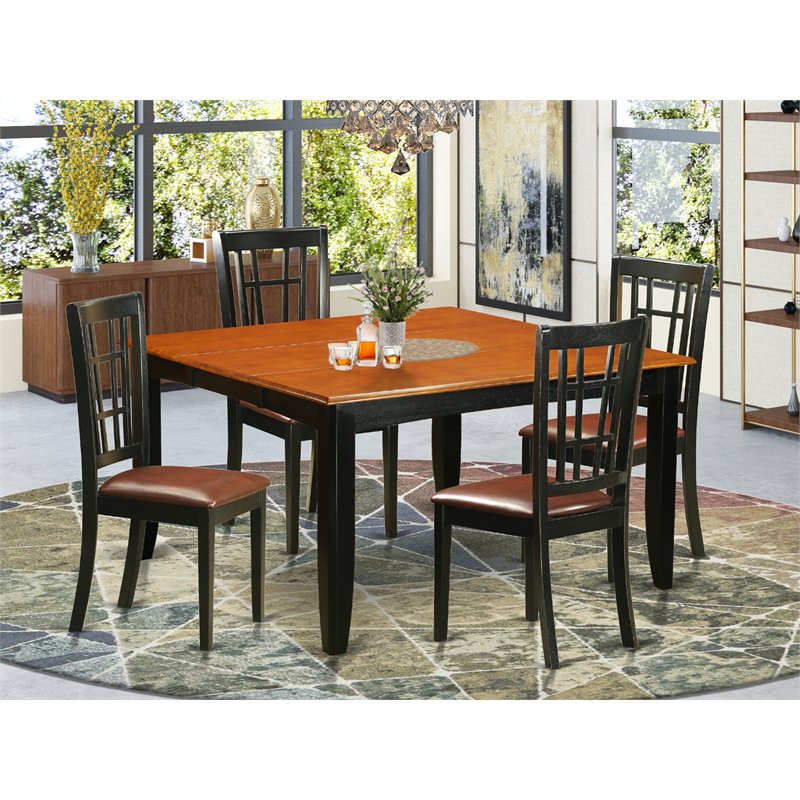 East West Furniture Parfait 5-piece Wood Kitchen Table and Chairs in Black
