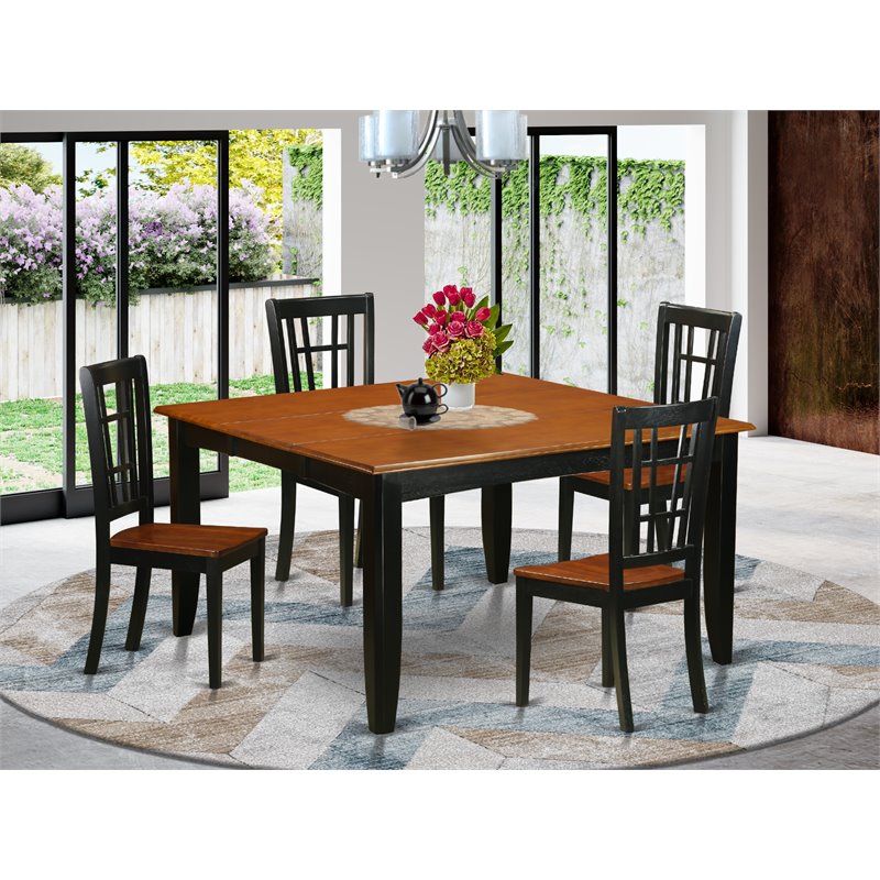 East West Furniture Parfait 5-piece Wood Dining Room Table Set in Black/Cherry