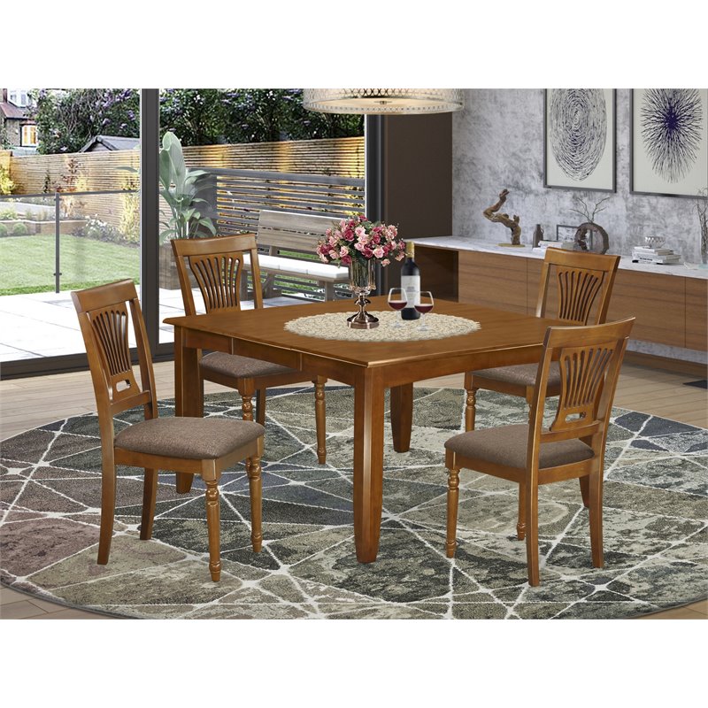 East West Furniture Parfait 5-piece Dining Table and Chair Set in Saddle Brown