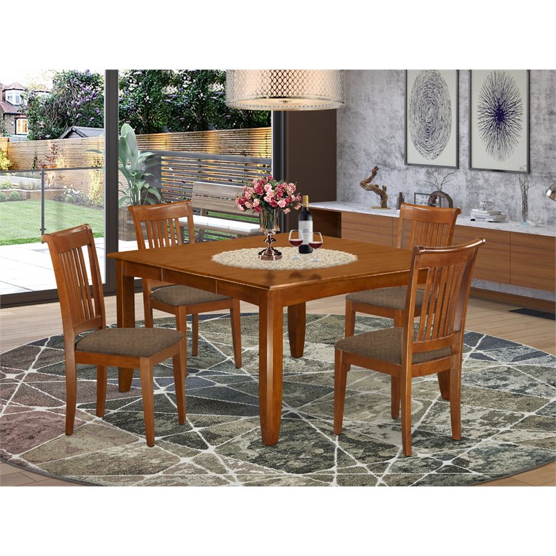 East West Furniture Parfait 5-piece Table and Dining Chair Set in Saddle Brown