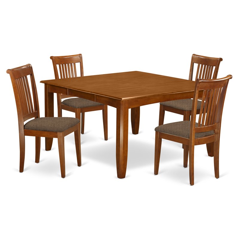 East West Furniture Parfait 5-piece Table and Dining Chair Set in Saddle Brown