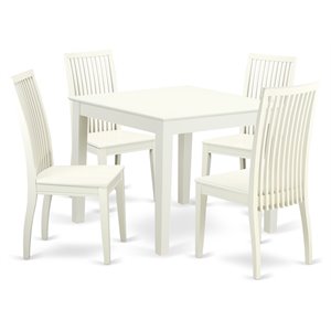 East West Furniture Oxford 5-piece Dining Set with Wood Seat in Linen White