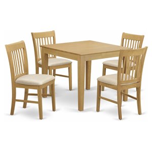East West Furniture Oxford 5-piece Wood Dining Table and Chairs in Oak