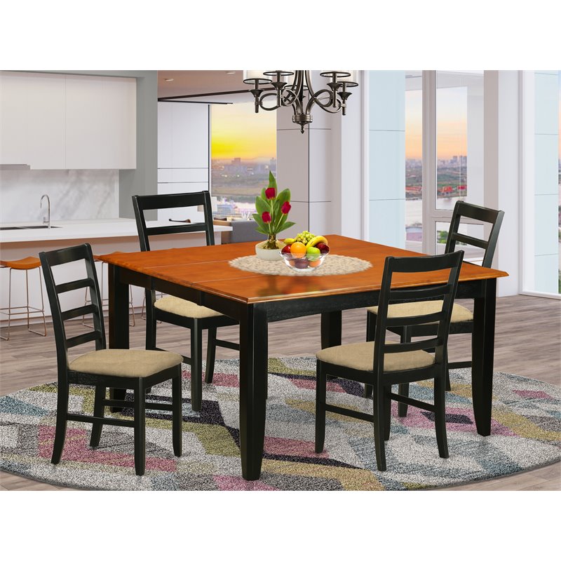 East West Furniture Parfait 5-piece Wood Dining Table Set in Black/Cherry