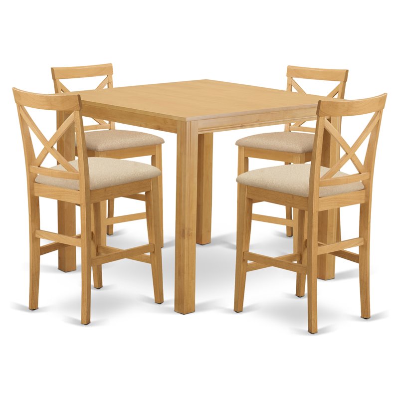 East West Furniture Cafe 5-piece Wood Dining Table and Bar Stools in Oak