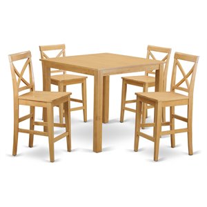 East West Furniture Cafe 5-piece Wood Traditional Dining Pub Table Set in Oak