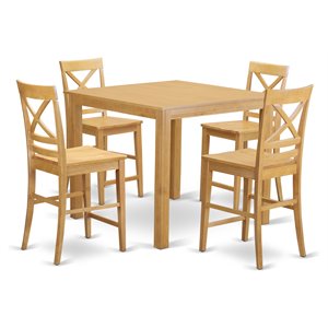 East West Furniture Cafe 5-piece Wood Dining Table and Bar Stool Set in Oak