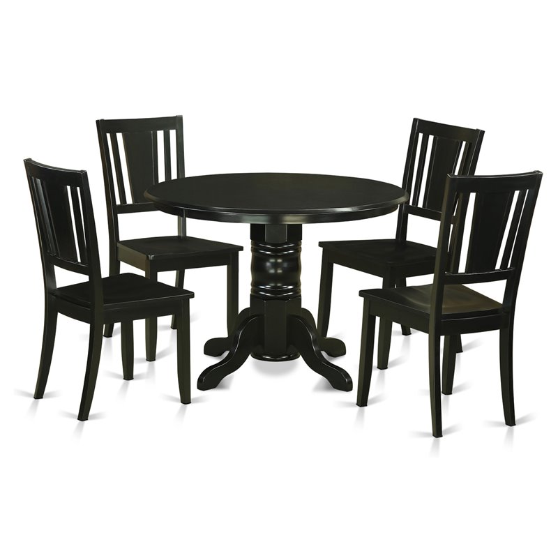 East West Furniture Shelton 5-piece Wood Dining Table and Chairs in Black