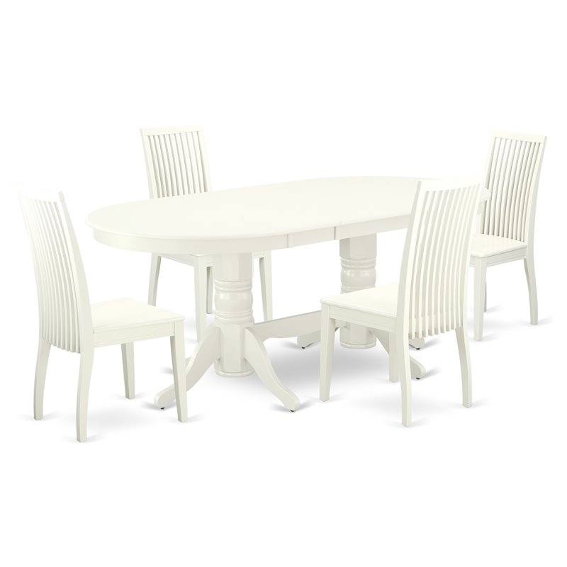 East West Furniture Vancouver 5-piece Wood Dining Room Table Set in Linen White