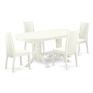 East West Furniture Vancouver 5-piece Wood Dining Room Table Set in Linen White