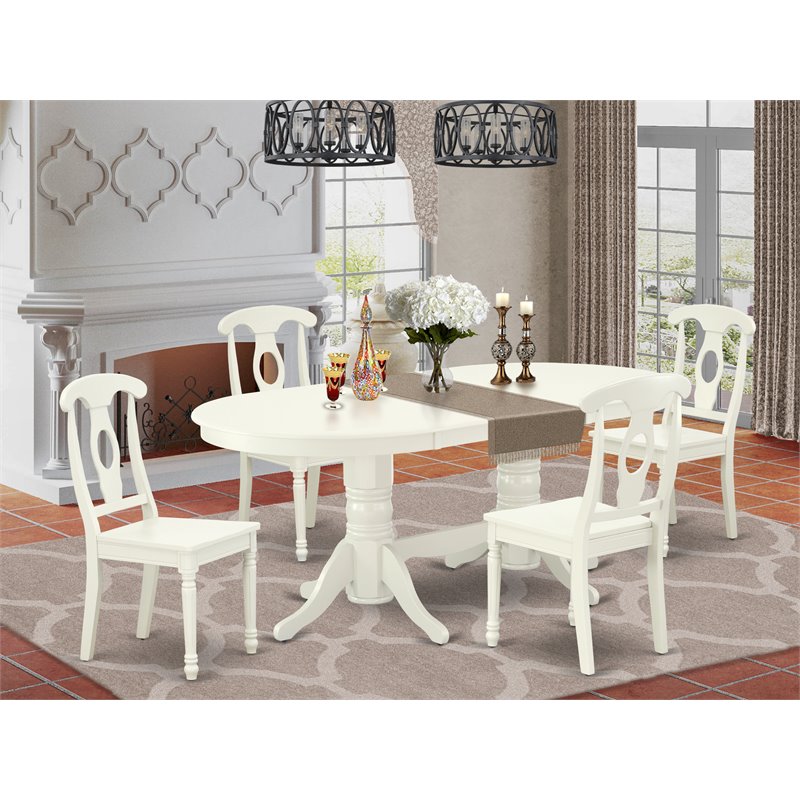 East West Furniture Vancouver 5-piece Dining Set with Wood Seat in Linen White