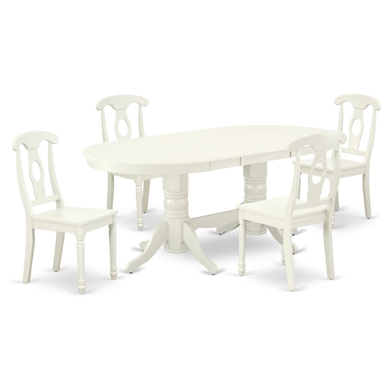 East West Furniture Vancouver 5-piece Dining Set with Wood Seat in Linen White