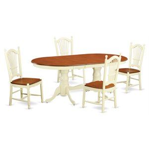 East West Furniture Plainville 5-piece Wood Dining Room Set in Buttermilk/Cherry