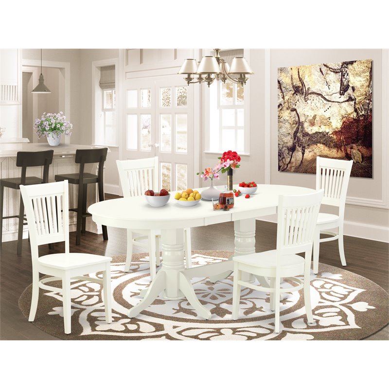East West Furniture Vancouver 5-piece Wood Dinette Table Set in Linen White