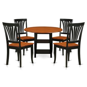 East West Furniture Sudbury 5-piece Dining Set with Wood Chairs in Black