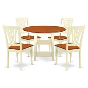East West Furniture Sudbury 5-piece Wood Dining Table Set in Buttermilk/Cherry