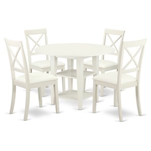 East West Furniture Sudbury 5-piece Wood Dining Set with Leather Chairs in White