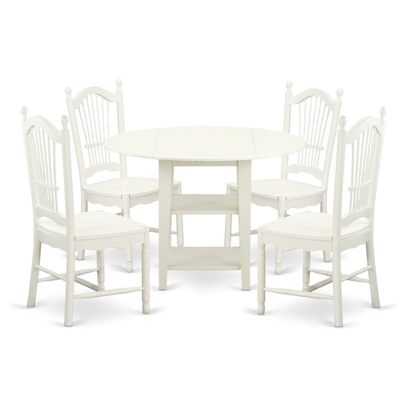 East West Furniture Sudbury 5-piece Wood Dinette Set in Linen White