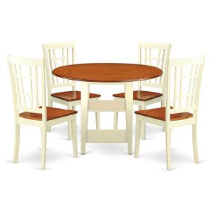 East West Furniture Sudbury 5-piece Wood Dining Table and Chairs in Cherry