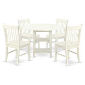 East West Furniture Sudbury 5-piece Wood Dining Set in Linen White