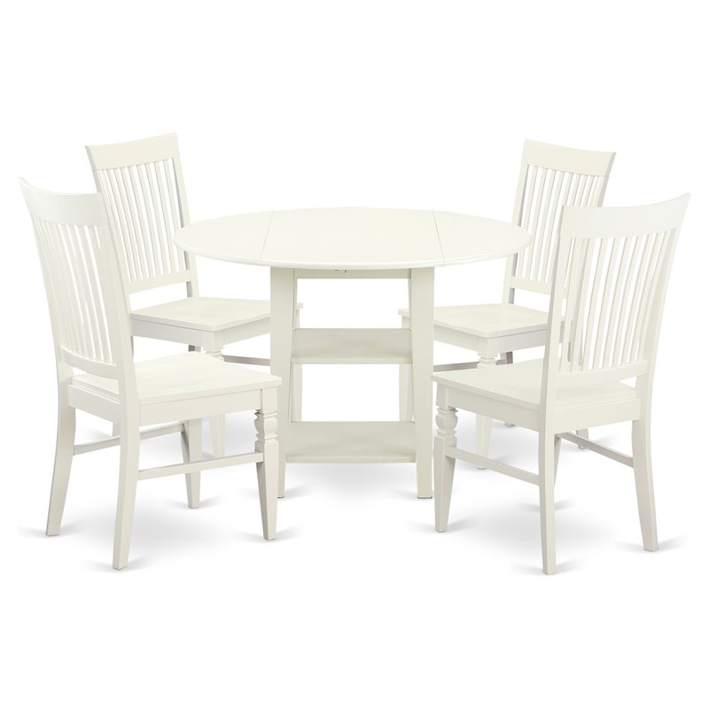 East West Furniture Sudbury 5-piece Wood Table and Dining Chairs in White