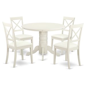 East West Furniture Shelton 5-piece Dining Set with Leather Seat in Linen White