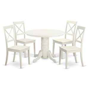 East West Furniture Shelton 5-piece Wood Dining Table Set in Linen White