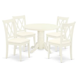 East West Furniture Shelton 5-piece Wood Dining Set with Linen Seat in White