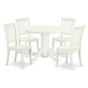 East West Furniture Shelton 5-piece Wood Dining Set with Slatted Chairs in White