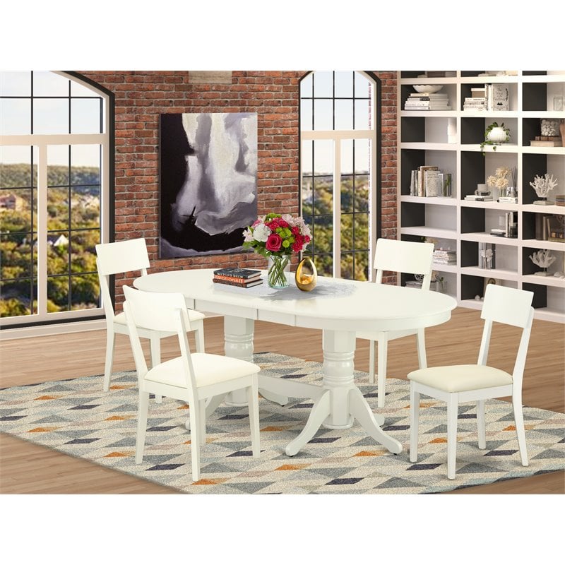 East West Furniture Vancouver 5-piece Wood Dining Set in Linen White