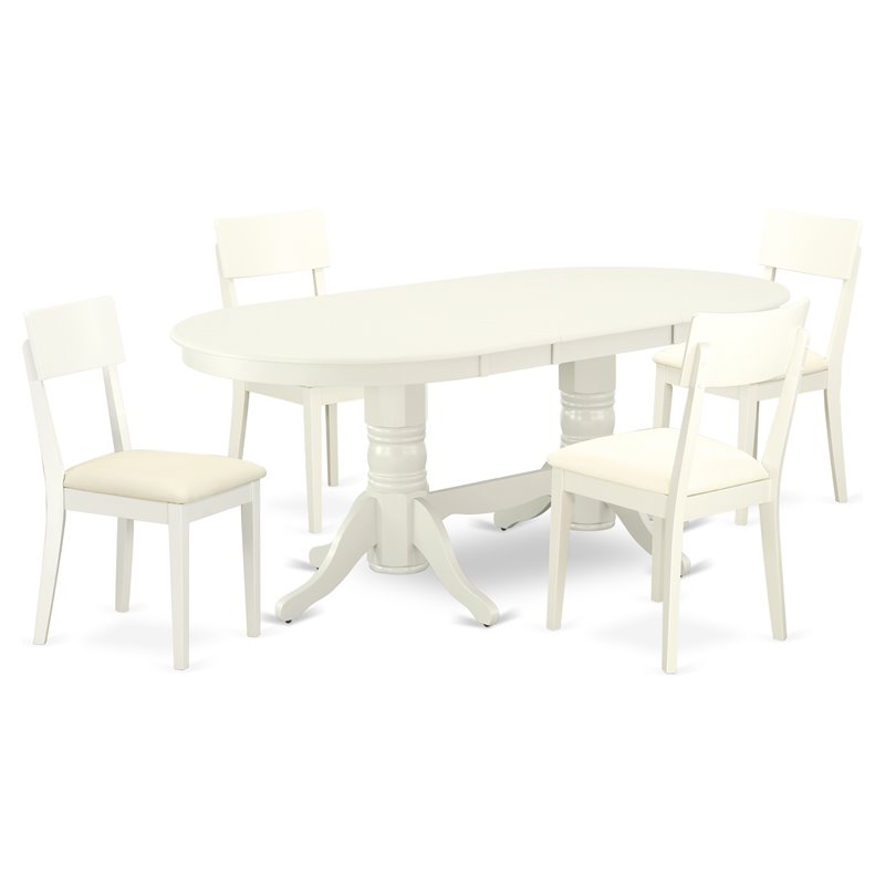 East West Furniture Vancouver 5-piece Wood Dining Set in Linen White