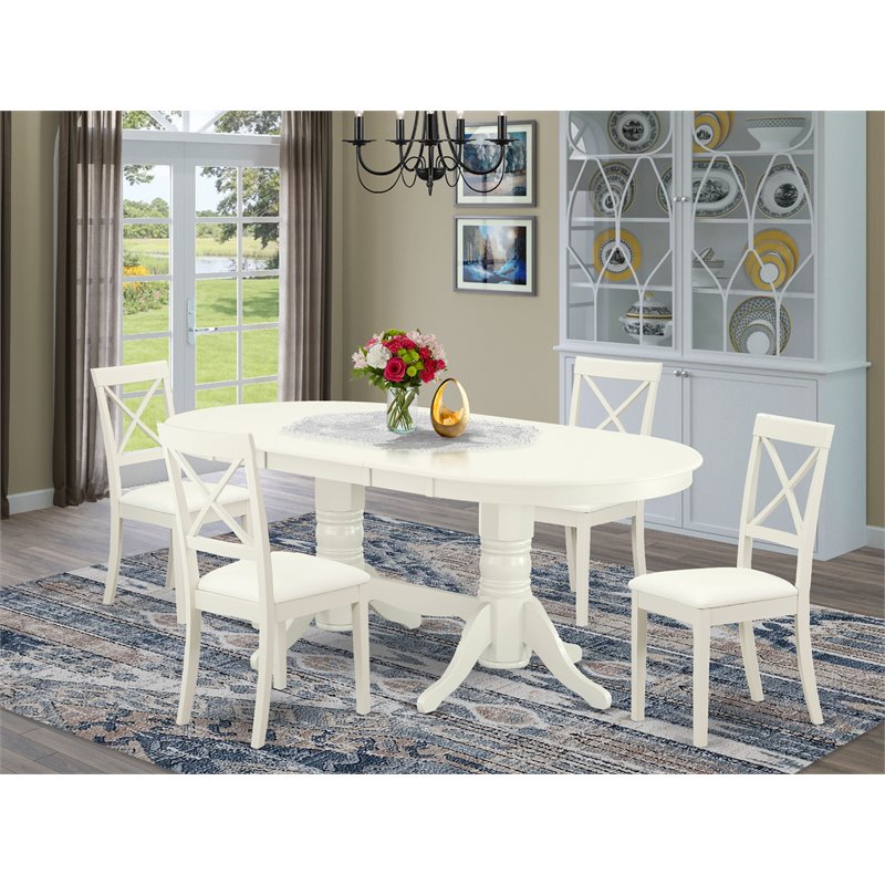 East West Furniture Vancouver 5-piece Wood Kitchen Table Set in Linen White