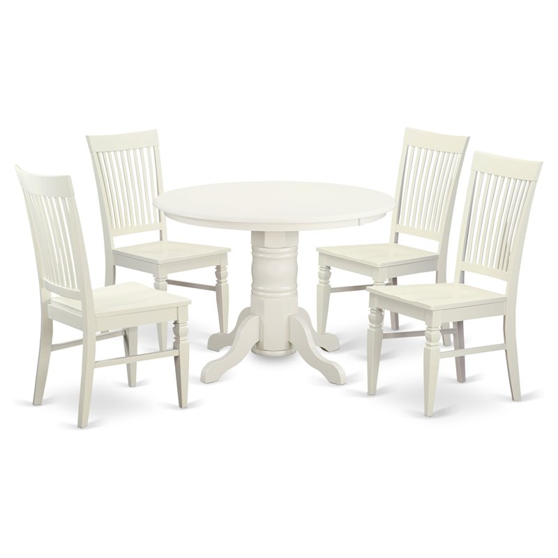 East West Furniture Shelton 5-piece Dinette Table and Chair Set in Linen White