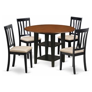 East West Furniture Sudbury 5-piece Wood Dining Set with Cushion Seat in Black