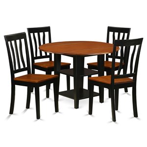 East West Furniture Sudbury 5-piece Dining Set with Wood Seat in Black