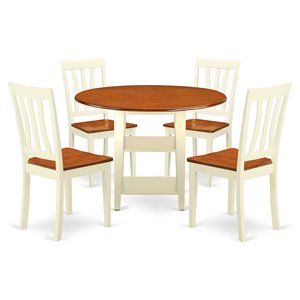 East West Furniture Sudbury 5-piece Wood Dining Set with Round Table in Cherry