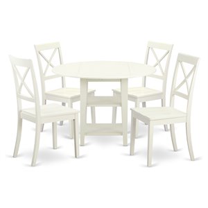East West Furniture Sudbury 5-piece Wood Dining Room Set in Linen White
