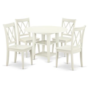 East West Furniture Sudbury 5-piece Wood Dining Set with Round Table in White
