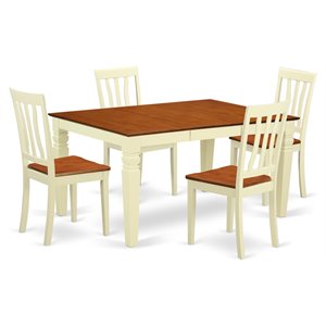 East West Furniture Weston 5-piece Wood Kitchen Set in Buttermilk/Cherry